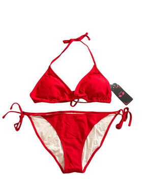 Shekini Red Triangle String Bikini Set NWT XL Tie Side Halter Swimsuit